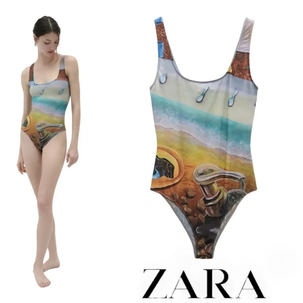 Zara Multicolor Artistic Beach Print One-Piece Bodysuit